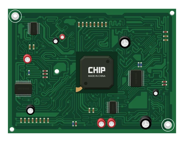 Tablero de circuito impreso Matherboard, componente de computadora. Fondo del vector verde azul EPS10 — Archivo Imágenes Vectoriales