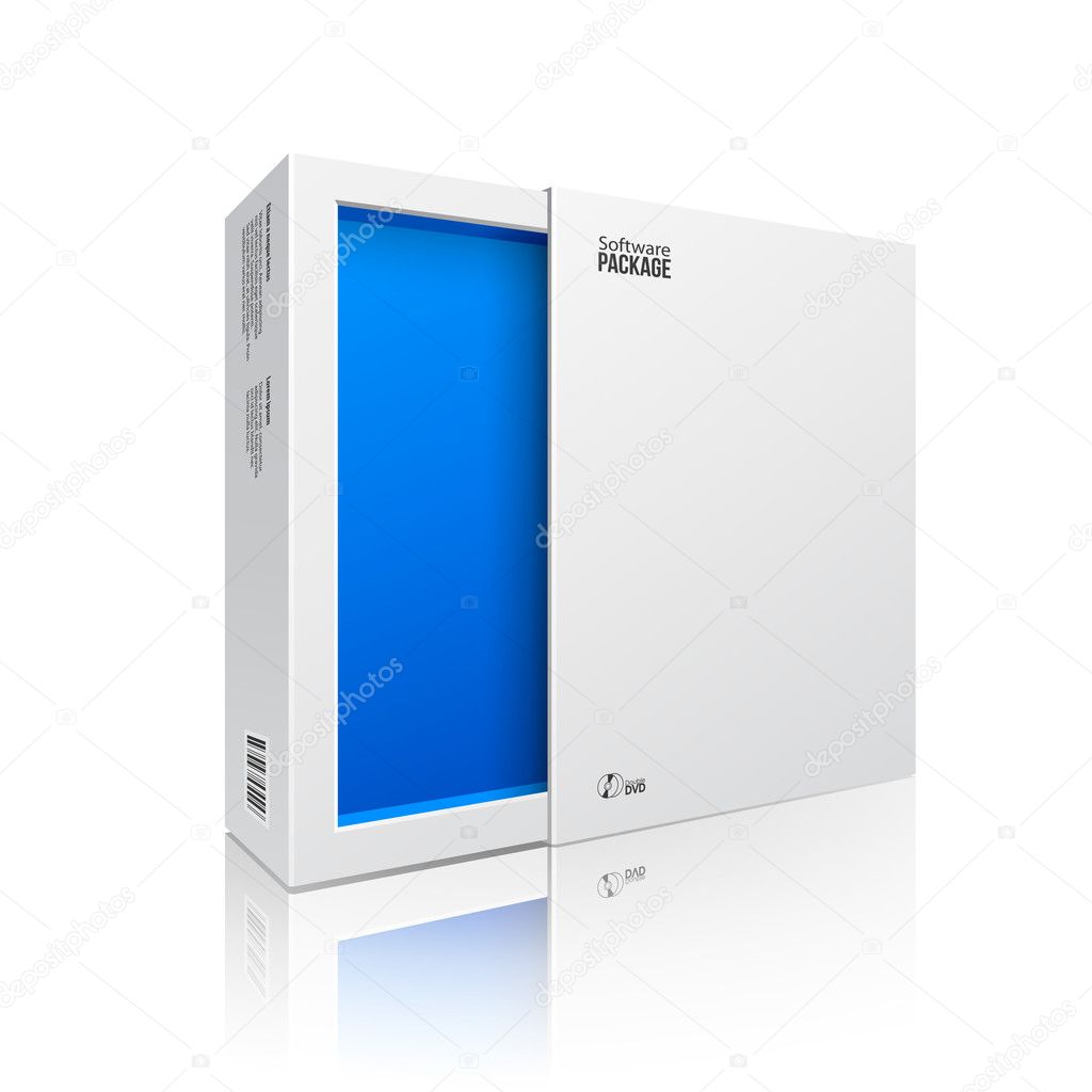 Opened White Modern Software Package Box Blue Inside For DVD, CD Disk Or Other Your Product EPS10