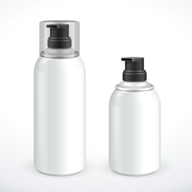 iki beyaz gümüş metal gri aerosol sprey metal 3d şişe olabilir: tıraş köpüğü, boya, graffiti, deodorant eps10