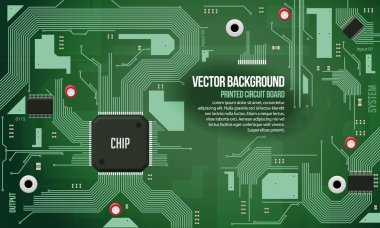 Printed Circuit Board With Chip CPU Processor Vector Background Green EPS10