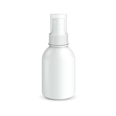 kozmetik parfüm, deodorant, temizleyici veya antiseptik ilaçlar tıbbi plastik şişe beyaz sprey. tasarımınız için hazır. vektör eps10 ambalaj ürün