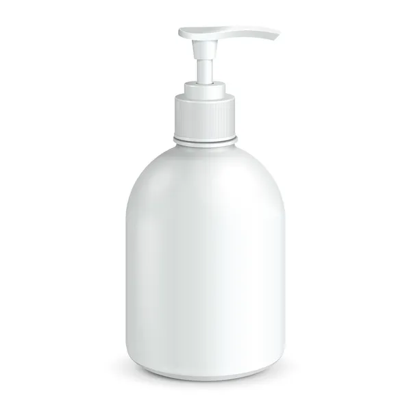 Gel, espuma ou líquido saboneteira bomba plástico garrafa branca. Pronto para o seu design. Vetor de embalagem de produto EPS10 — Vetor de Stock