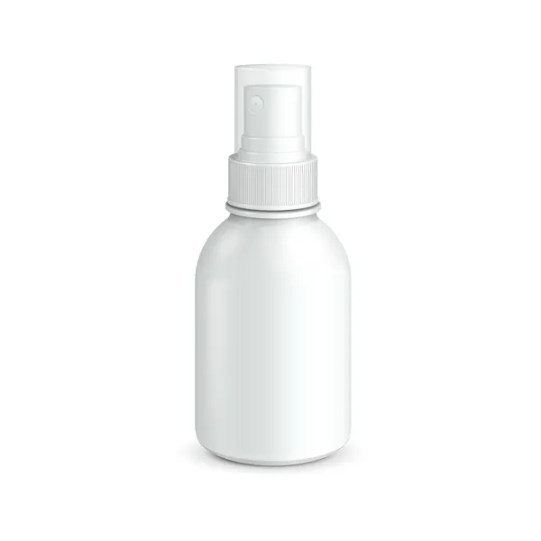 Pulverizar Parfume cosmético, desodorizante, refrogerador ou medicamentos antissépticos médicos garrafa de plástico branco. Pronto para o seu design. Vetor de embalagem de produto EPS10 —  Vetores de Stock