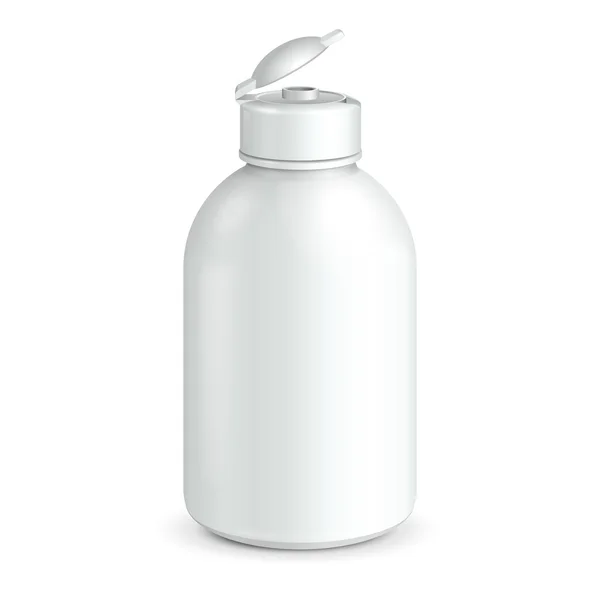 Geöffnete kosmetische oder Hygiene graue Plastikflasche mit Gel, Flüssigseife, Lotion, Creme, Shampoo. bereit für Ihr Design. Illustration isoliert auf weißem Hintergrund. Vektor eps10 — Stockvektor