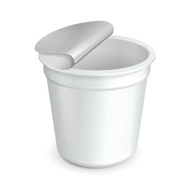 Beyaz fincan küvet gıda plastik kap tatlı, yoğurt, dondurma, ekşi doğru sream veya aperatif için açıldı. tasarımınız için hazır. vektör eps10 ambalaj ürün