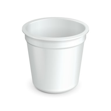 Beyaz fincan küvet gıda plastik kap tatlı, yoğurt, dondurma, ekşi doğru sream veya aperatif için açıldı. tasarımınız için hazır. vektör eps10 ambalaj ürün