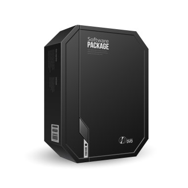 Sekizgen Modern siyah bilgisayar yazılımı paket kutu ile Dvd ya da Cd Disk ürün için. Vektör Eps10