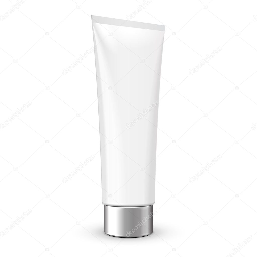 Tube Of Cream Or Gel Grayscale Silver White Clean With Gray Chrome Lid. Ready For Your Design. Product Packing Vector EPS10