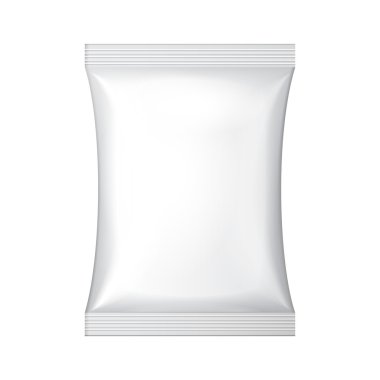beyaz boş folyo food snack için kahve, tuz, şeker, poşet çanta ambalaj, biber, baharat, poşet, tatlılar, cips, kurabiye veya şeker. Plastik paket şablon tasarımı için hazır. vektör eps10