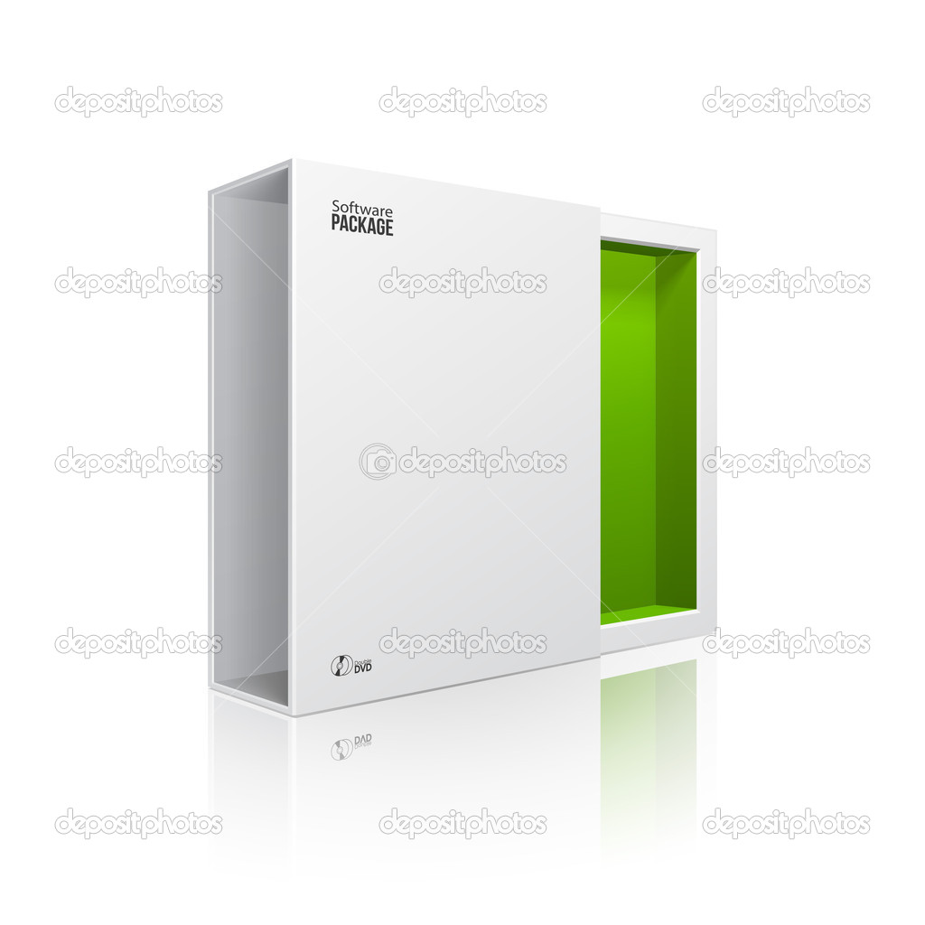 Opened White Modern Software Package Box Green Inside For DVD, CD Disk Or Other Your Product EPS10