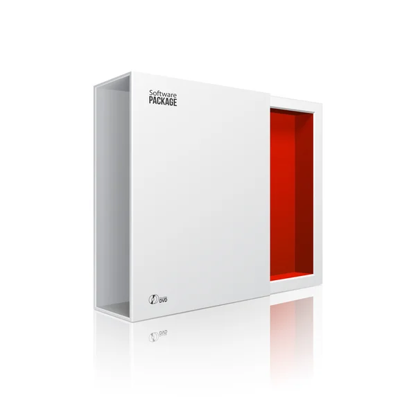 Geöffnetes weißes modernes Software-Paket Box innen rot für dvd, CD-Disk oder andere Ihr Produkt eps10 — Stockvektor