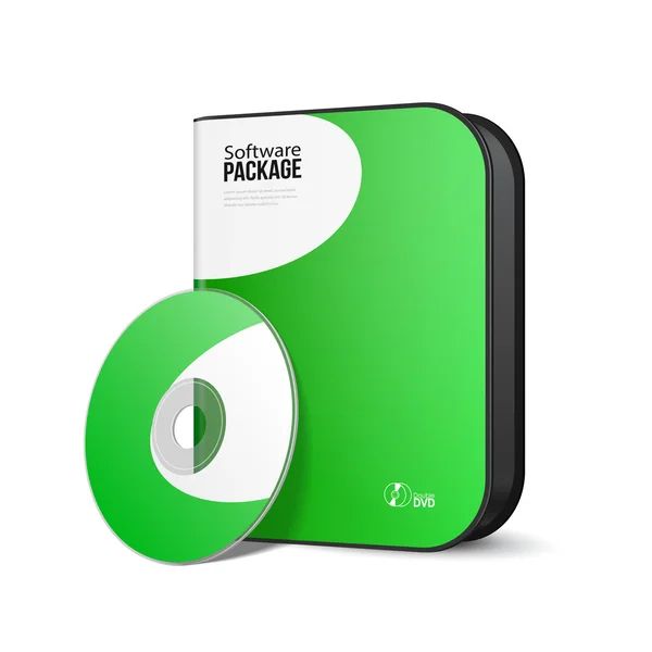 Scatola moderna arrotondata verde bianca del pacchetto del software con DVD, il disc del CD o l'altro vostro prodotto EPS10 — Vettoriale Stock