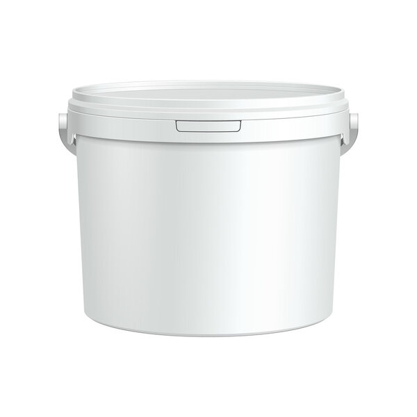 White Tub Paint Plastic Bucket Container. Plaster, Putty, Toner. Ready For Your Design. Product Packing Vector EPS10
