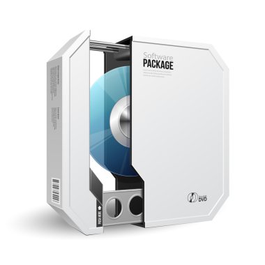 Dvd veya Cd Disk ürün için açılan Octagon Modern beyaz yazılım paketi kutusu. Vektör Eps10