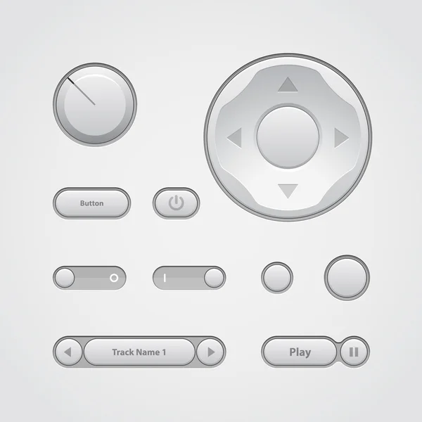 モダンなライト ui コントロール web デザイン ソフトウェア要素: ボタン、スイッチャー、オーディオ、ビデオ、ジョイスティック、ボリューム、ノブ、電源、矢印。ベクトル ユーザー インターフェイス eps10 — ストックベクタ
