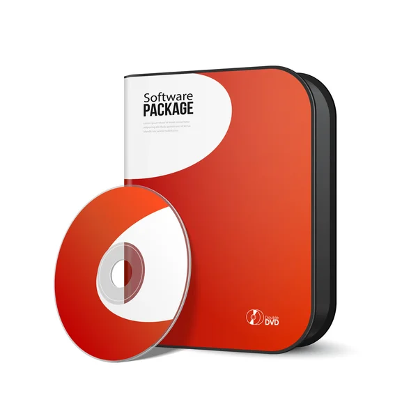 Scatola moderna arrotondata rossa bianca del pacchetto del software con DVD, il disc del CD o l'altro vostro prodotto EPS10 — Vettoriale Stock