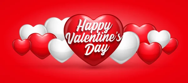Valentines Day Banner 3D Heart Background. Červená, bílá, růžová. Pohlednice, Poselství lásky nebo Pozdrav. Šablona, Ilustrace Připraven pro Váš design, Reklama. Vektorová ilustrace. EPS10 — Stockový vektor