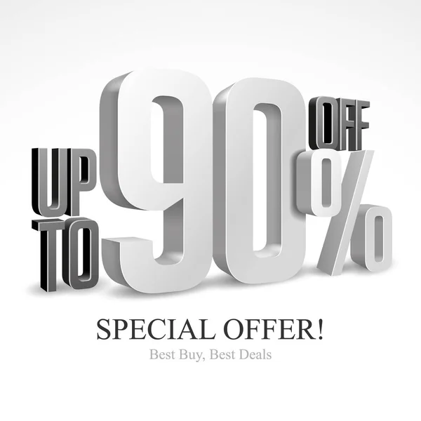 90 Off Special Offer Silver 3D Digits Banner, Template Nincent. Продажа, скидка. Цифры Грэя, Озила, Грэя, Гэсси. Иллюстрация изолирована на белом фоне. Ready for Your Design. Вектор — стоковый вектор