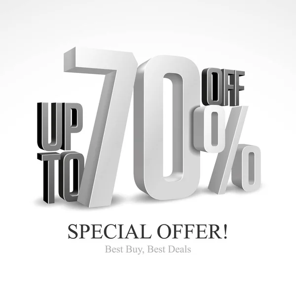 70 Off Special Offer Silver 3D Digits Banner, Template Seventy Percent. Продажа, скидка. Цифры Грэя, Озила, Грэя, Гэсси. Иллюстрация изолирована на белом фоне. Ready for Your Design. Вектор — стоковый вектор