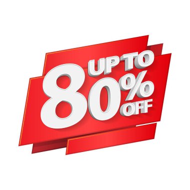 80 'e kadar indirimli, hisse senedi 3D Red Digits Banner, şablon% 80. İndirim, indirim. Görüntü Beyaz Arkaplanda İzole Edildi.
