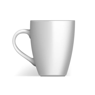 Mockup Blank Kupa Kupa Kupası Porseleni, Beyaz Arkaplanda Tecrit Edilen Seramik. Damgalamak için şablon oluşturun. Fotorealistik İllüstrasyon. Tasarımınız İçin Hazır.