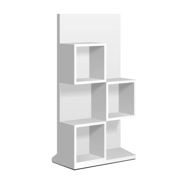 Mockup Square Perakende Rafları. Süpermarket Boşluğu için Zemin Rafları. Karton. Model Yukarı. Beyaz Arkaplanda 3 Boyutlu İzole Edilmiş.
