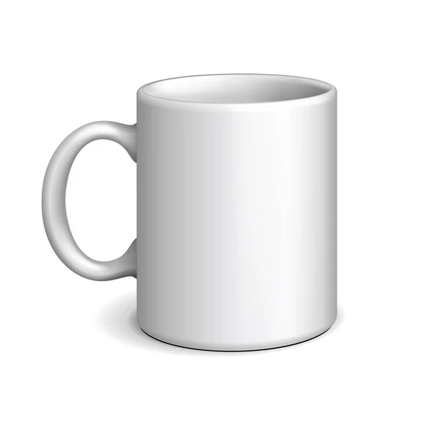 Mockup Blank White Cup Becher Porzellan, Keramik isoliert auf weißem Hintergrund. Mock Up Template für Branding. Fotorealistische Illustration. Bereit für Ihr Design. — Stockvektor