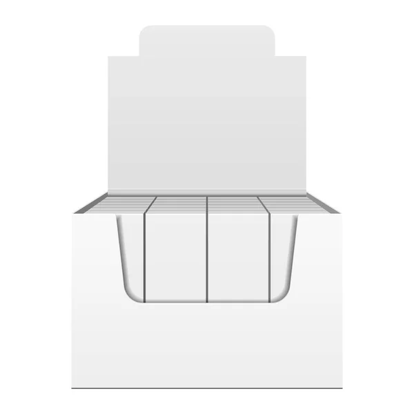 Mockup Display Holder Box Cartón relleno en blanco con paquete, regalo, paquete cuadrado. Maquillaje, plantilla aislada sobre fondo blanco. — Vector de stock