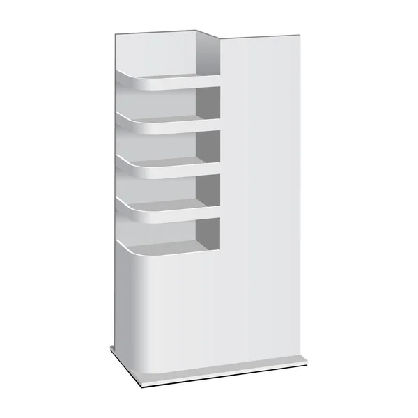 Support d'affichage de plancher d'étagères de vente au détail de carton de maquette pour le vide vide de supermarché. Maquette-toi. 3D sur fond blanc isolé. Prêt pour votre design. Publicité produit. Vecteur EPS10 — Image vectorielle