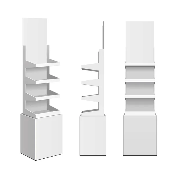 Support d'affichage de plancher d'étagères de vente au détail de carton de maquette pour le vide vide de supermarché de produit. Maquette-toi. 3D sur fond blanc isolé. — Image vectorielle