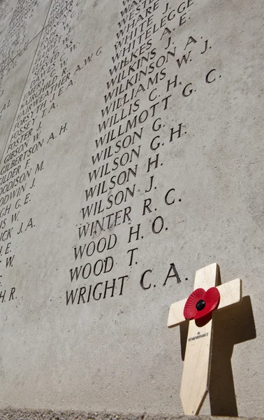 Names on the Menin Gate in Ypres — Stock Photo, Image