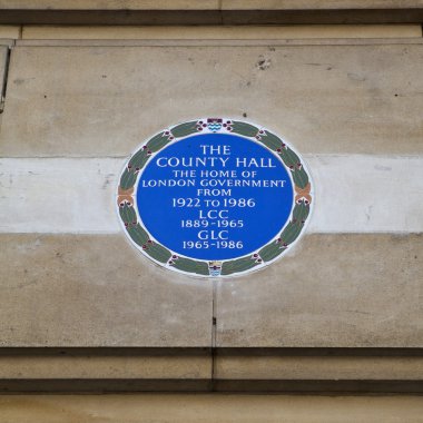 üzerinde eski county hall Londra plak.