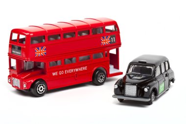 Kırmızı Londra otobüs ve taksi