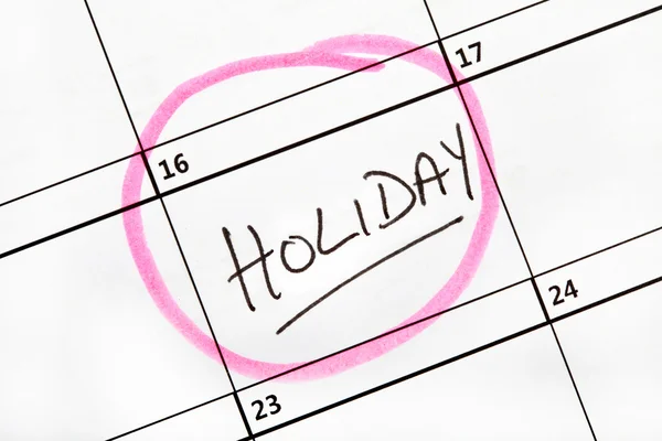 Ημερομηνία διακοπές πάνω σε ένα ημερολόγιο. — Φωτογραφία Αρχείου