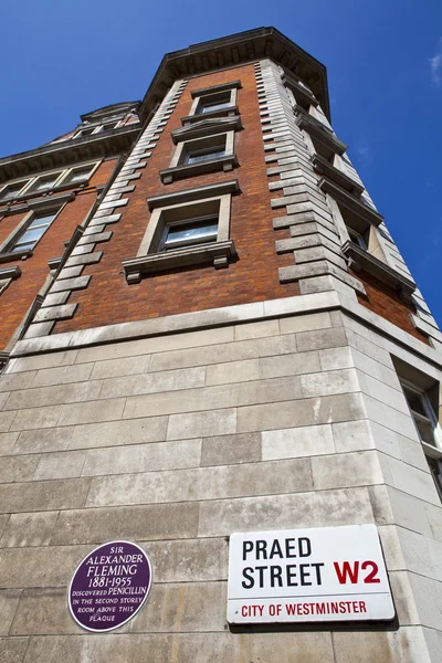 Sir Alexander Fleming Gedenktafel am St. Mary 's Hospital in London — Stockfoto