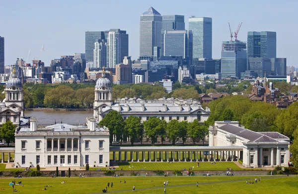 View of Docklands and Royal Naval College in London. — Stock Photo, Image