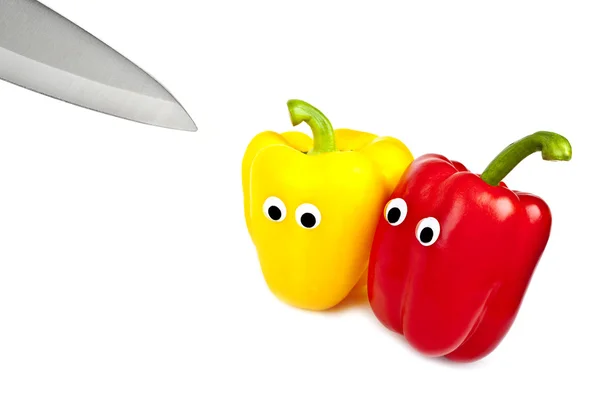 Nervous Bell Peppers about to be Chopped — Stock Photo, Image