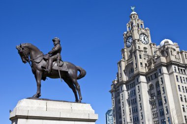 King Edward VII Monument and Royal Liver Building in Liverpool clipart