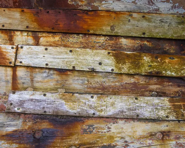 Detailaufnahme Der Verwitterten Holzstreben Des Schiffbrüchigen Old Boat Caol Schottland — Stockfoto