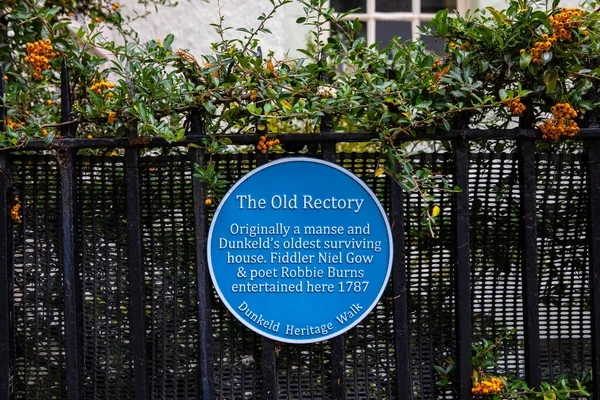 Dunkeld Scotland October 11Th 2021 Blue Plaque Noting History Old — Stock Photo, Image