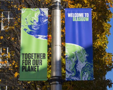 Glasgow, İskoçya - 15 Ekim 2021: İskoçya 'nın Glasgow kentine BM İklim Değişikliği Konferansı - COP26.