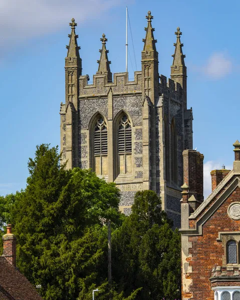 Uma Vista Magnífica Torre Igreja Santíssima Trindade Long Melford Suffolk — Fotografia de Stock