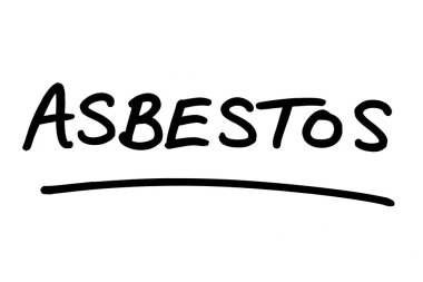 ASBESTOS, beyaz arkaplanda el yazısı.