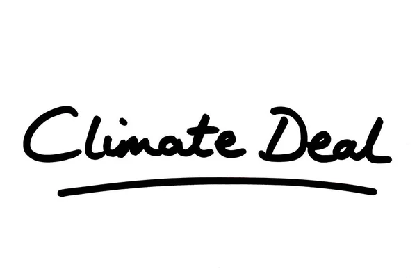 Climate Deal Escrito Mano Sobre Fondo Blanco — Foto de Stock