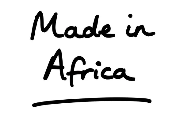 Κατασκευασμένο Στην Αφρική Γραμμένο Χέρι Λευκό Φόντο — Φωτογραφία Αρχείου