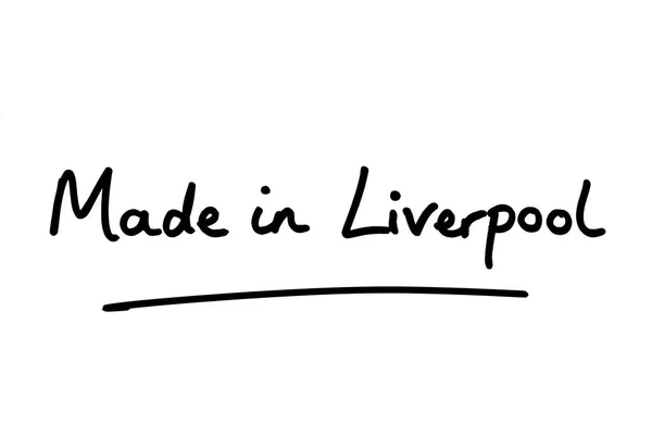 Hergestellt Liverpool Handgeschrieben Auf Weißem Hintergrund — Stockfoto
