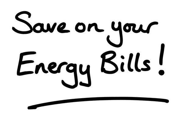 节省你的能源费用 白底手写的 — 图库照片