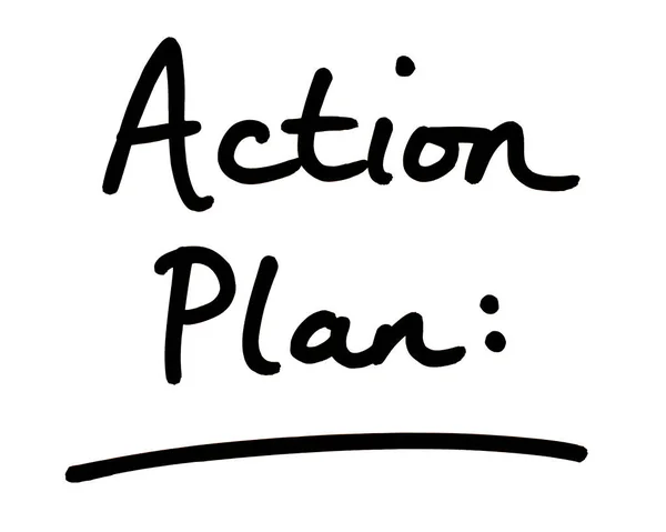 Τίτλος Του Σχεδίου Δράσης Χειρόγραφη Λευκό Φόντο — Φωτογραφία Αρχείου