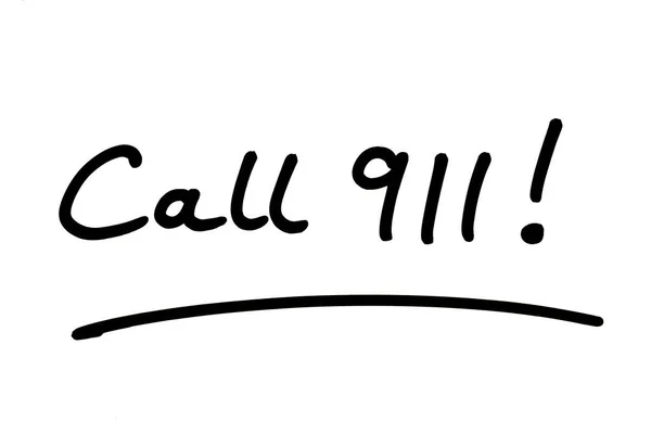 Dzwoń Pod 911 Odręcznie Napisane Białym Tle — Zdjęcie stockowe