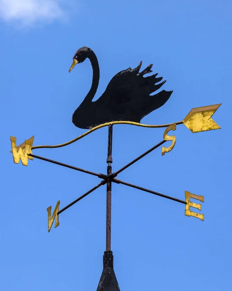 Eine Schwarze Schwan Wetterfahne Auf Dem Dach Eines Cafés Leeds — Stockfoto